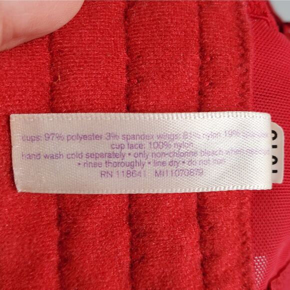 Cacique Red Black Satin Lace Demi Push Up Bra 44DD Plunge Vamp Full Figure - Picture 7 of 8